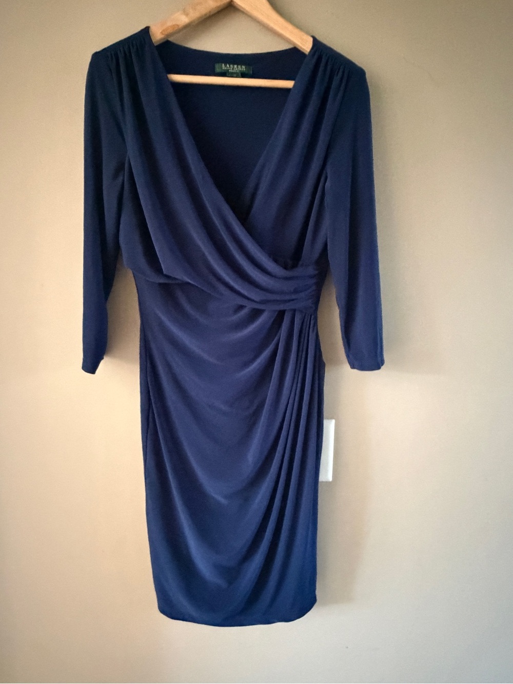Lauren Ralph Lauren Navy Wrap-Style Midi Dress 14 petite